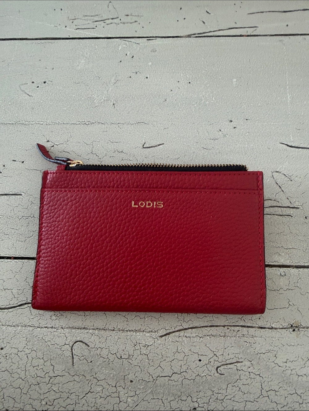 Lodis Red Pebbled Leather Zip Card Case